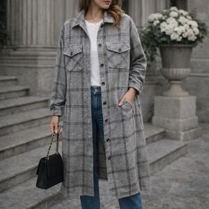 DAVI & DANI Gray Plaid Shacket NWT | Oversized Button Front Shirt Jacket Cozy
